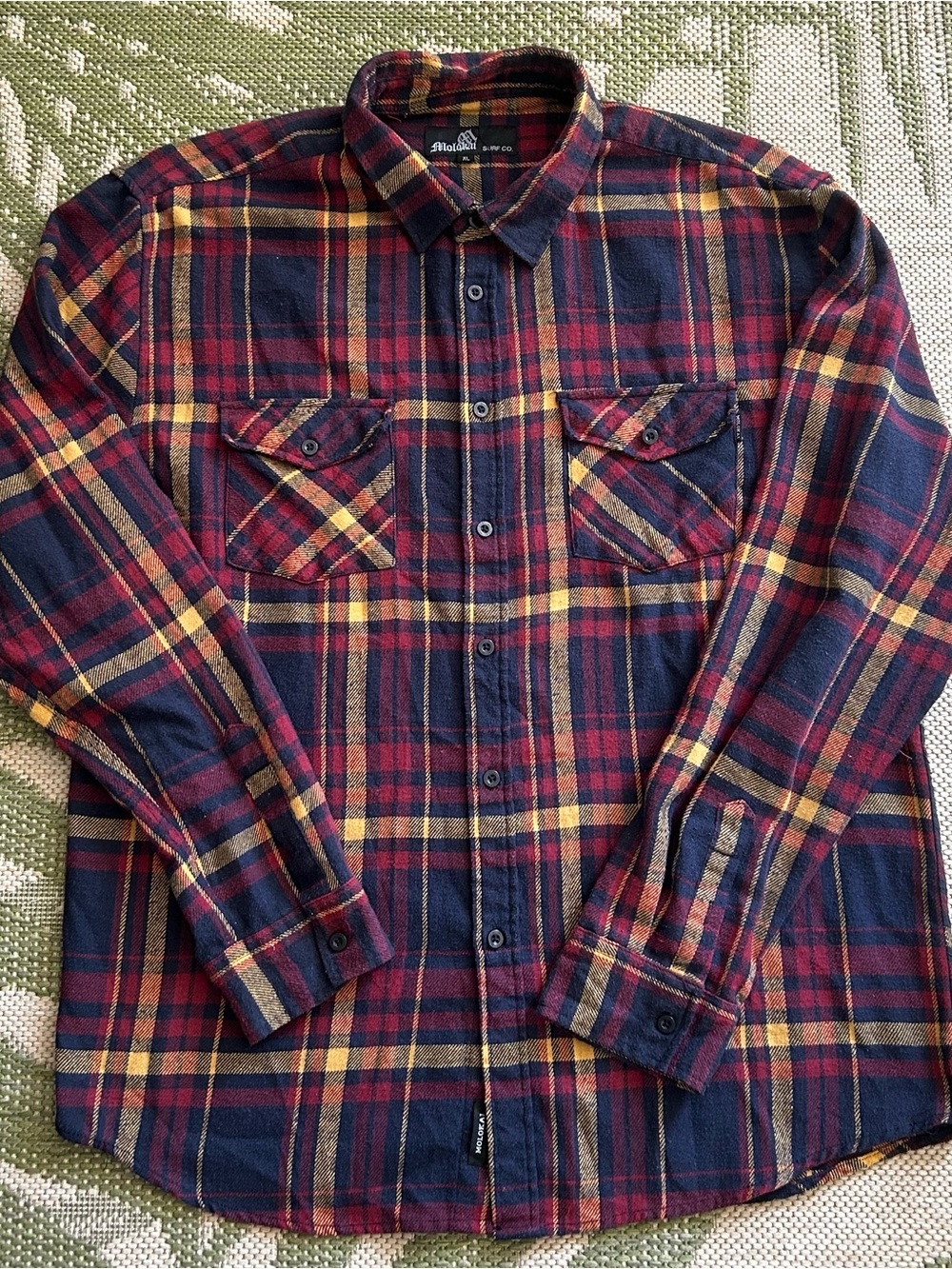 Molokai Surf Co Men's Plaid Flannel Shirt - Navy, Burgundy & Taupe XL